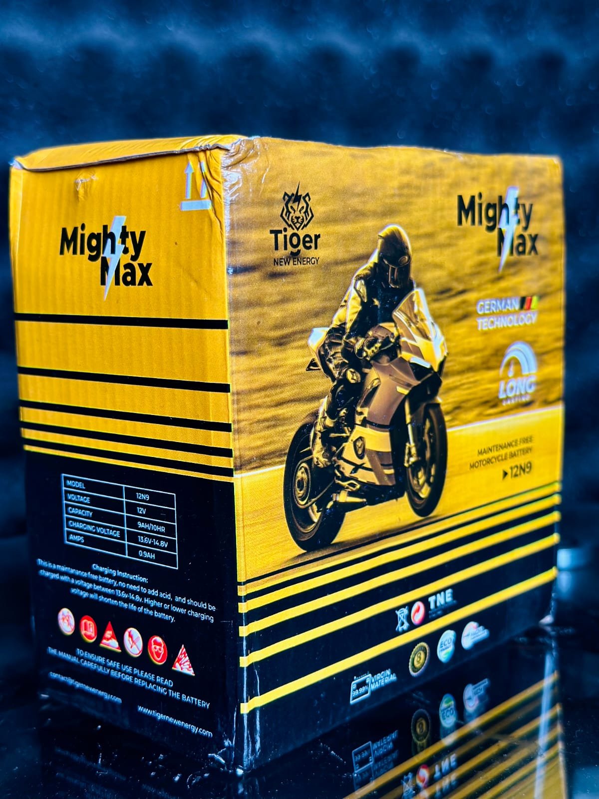 Mighty Max Motorcycle Battery – 12N9A angle 3