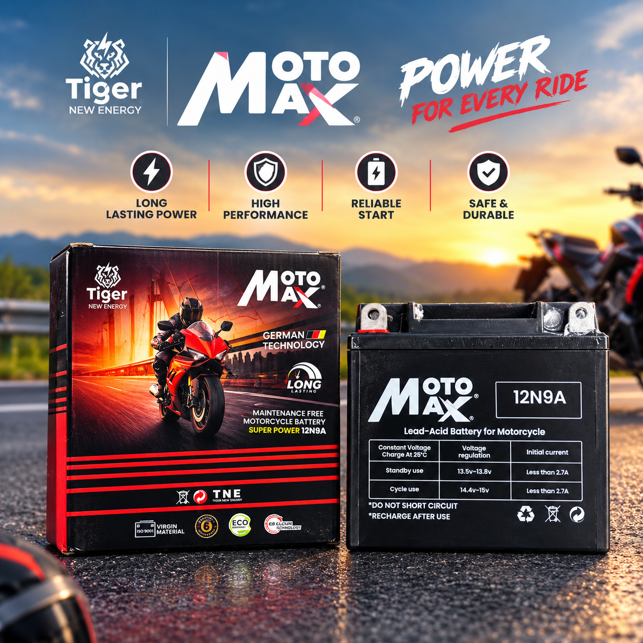 MotoMax Motorcycle Battery – 12N9A