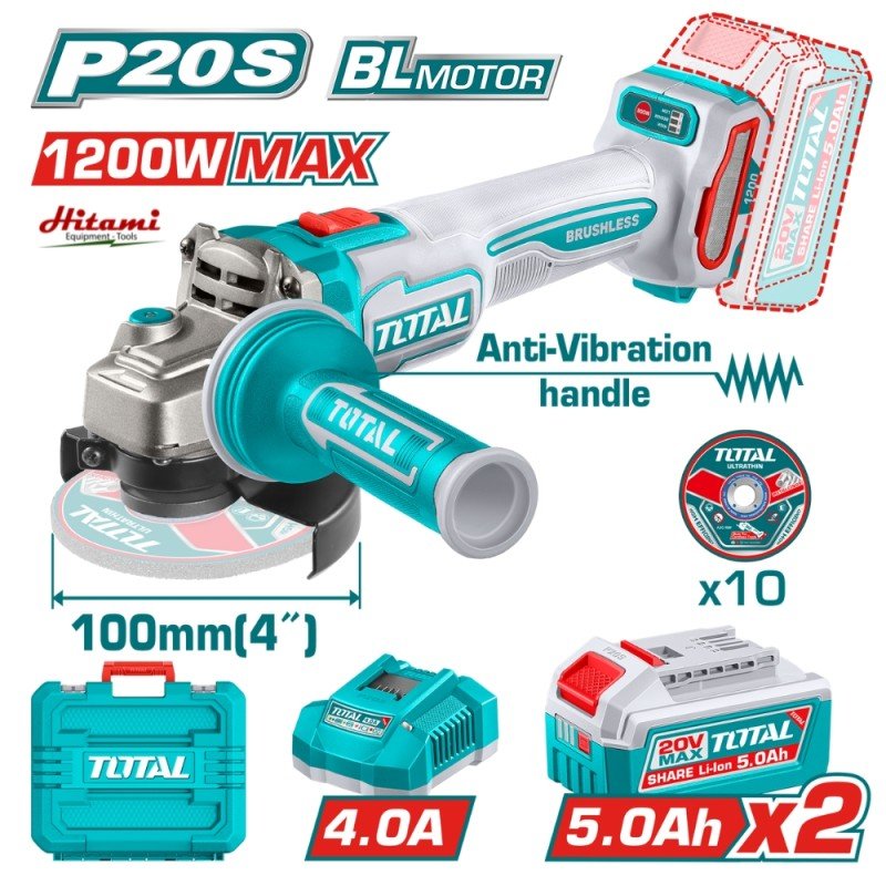 Total TAGLI2120232 20V Cordless Angle Grinder 100mm