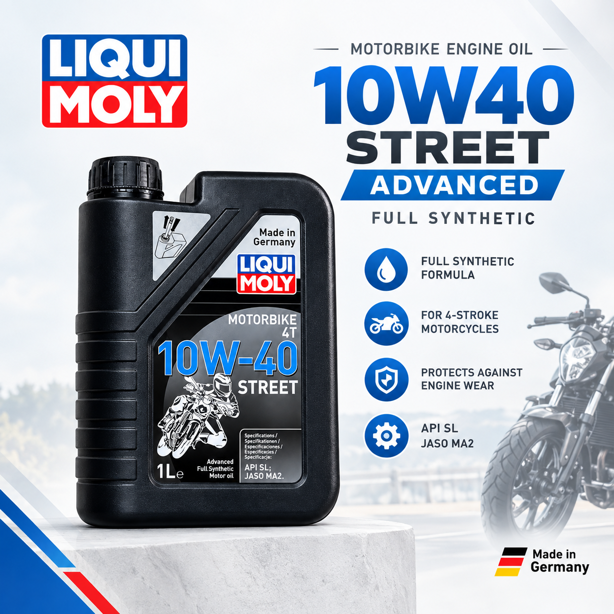 LIQUI MOLY 10W-40 Street Advanced Full Synthetic angle 3