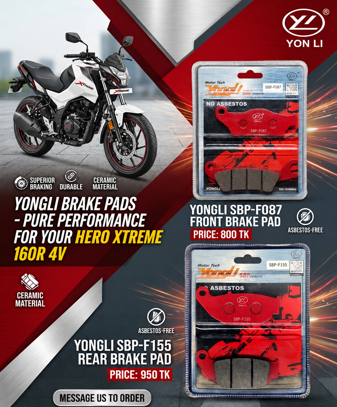 YongLi Brake Pad for Hero Xtreme 160R 4V – Front & Rear