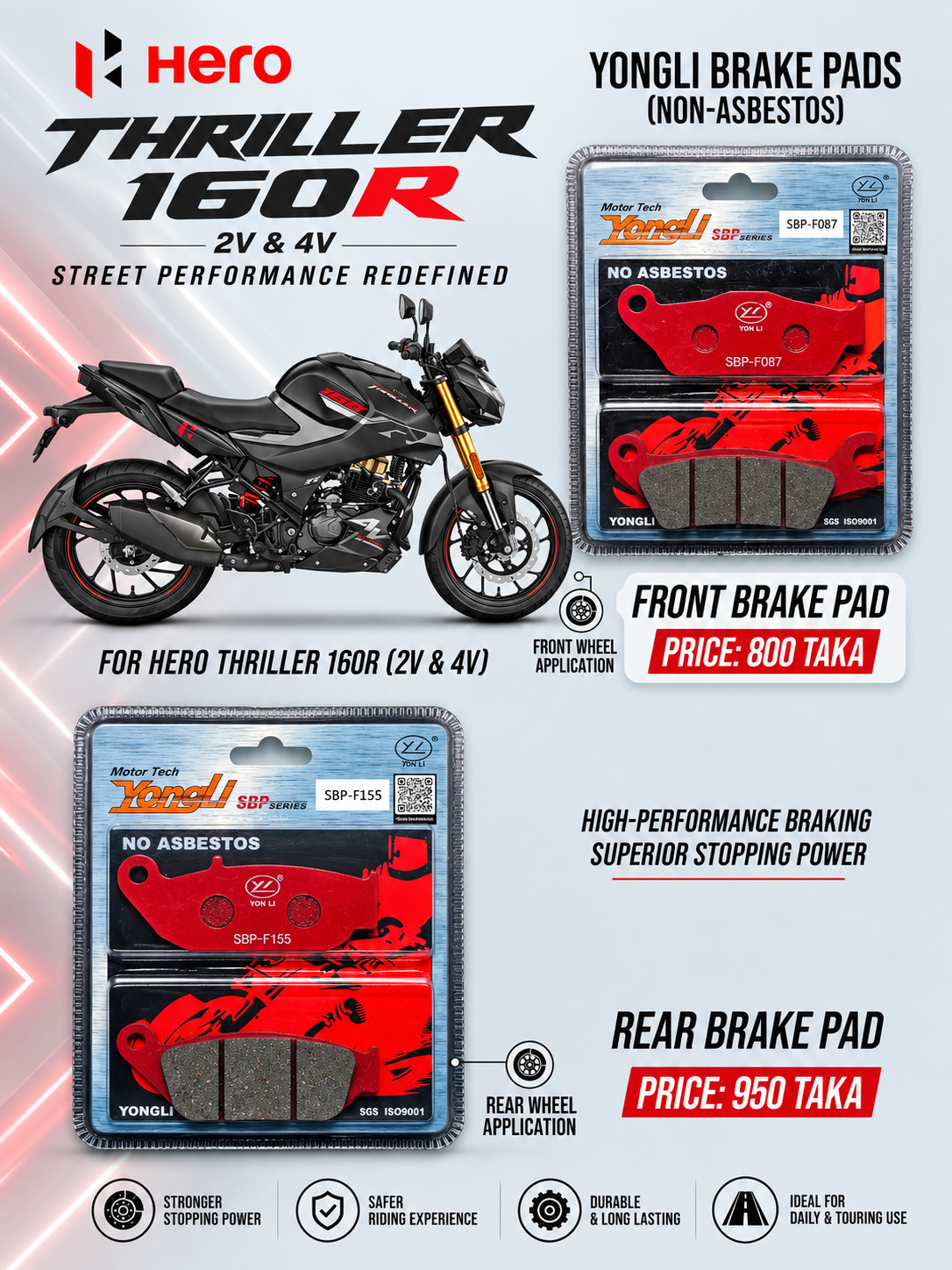 Yongli Breakpads For Hero Thriller 160R (2V & 4V)