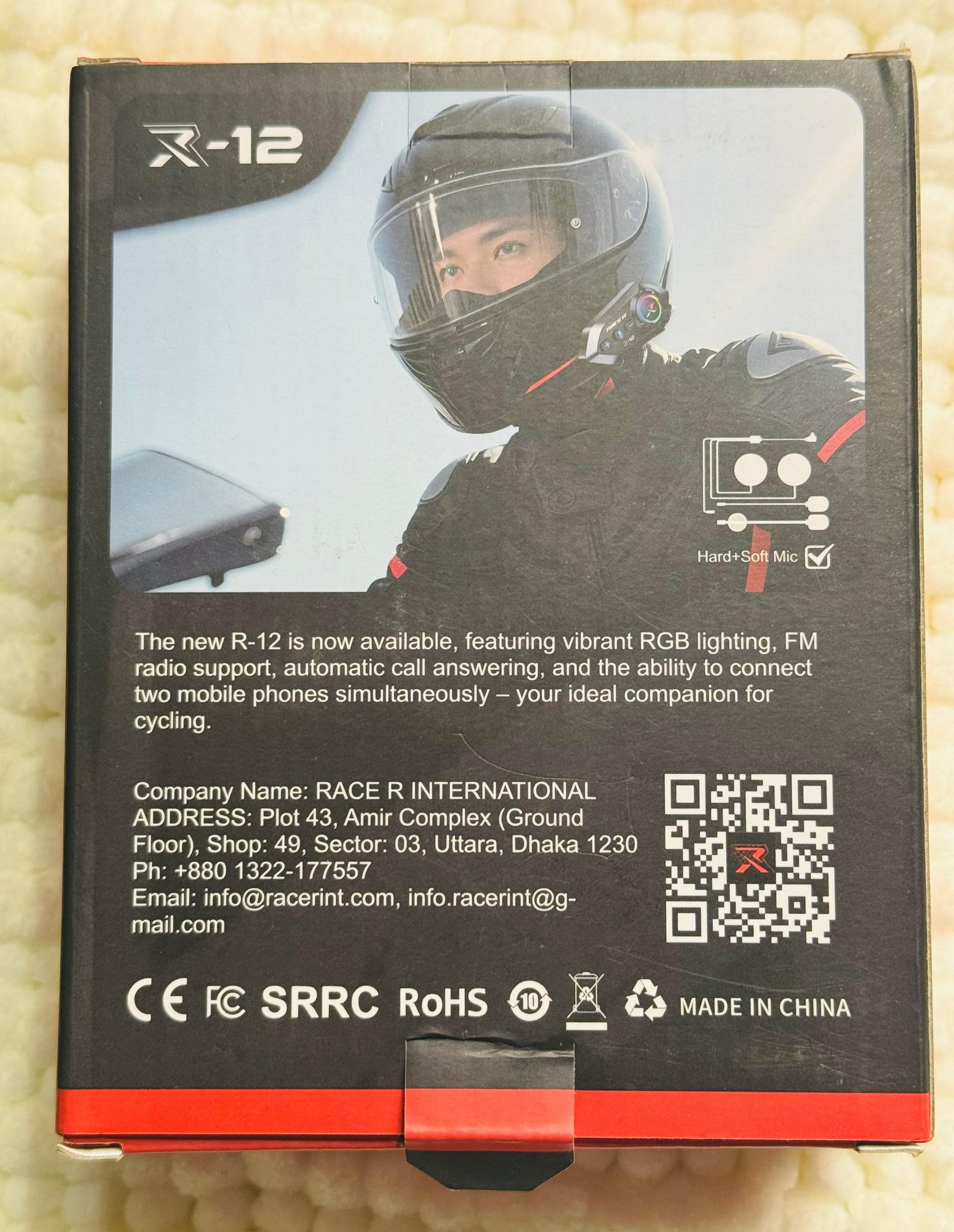 Race R R-12 Wireless Headphones (Helmet Bluetooth Intercom) angle 2