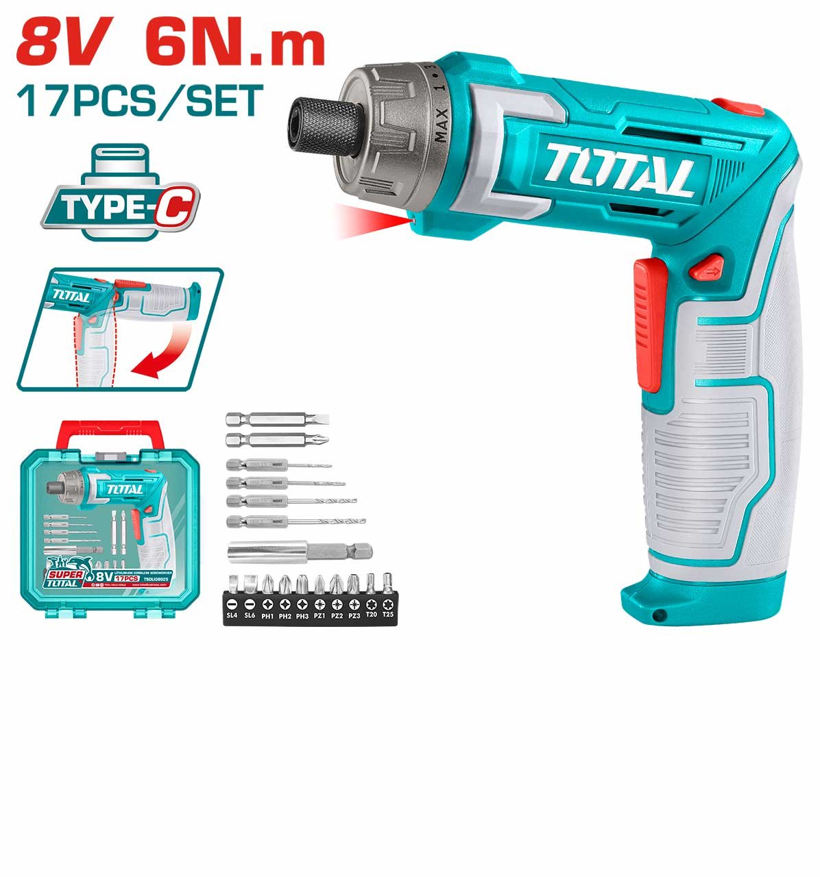 TOTAL TSDLI08025 Cordless Screwdriver