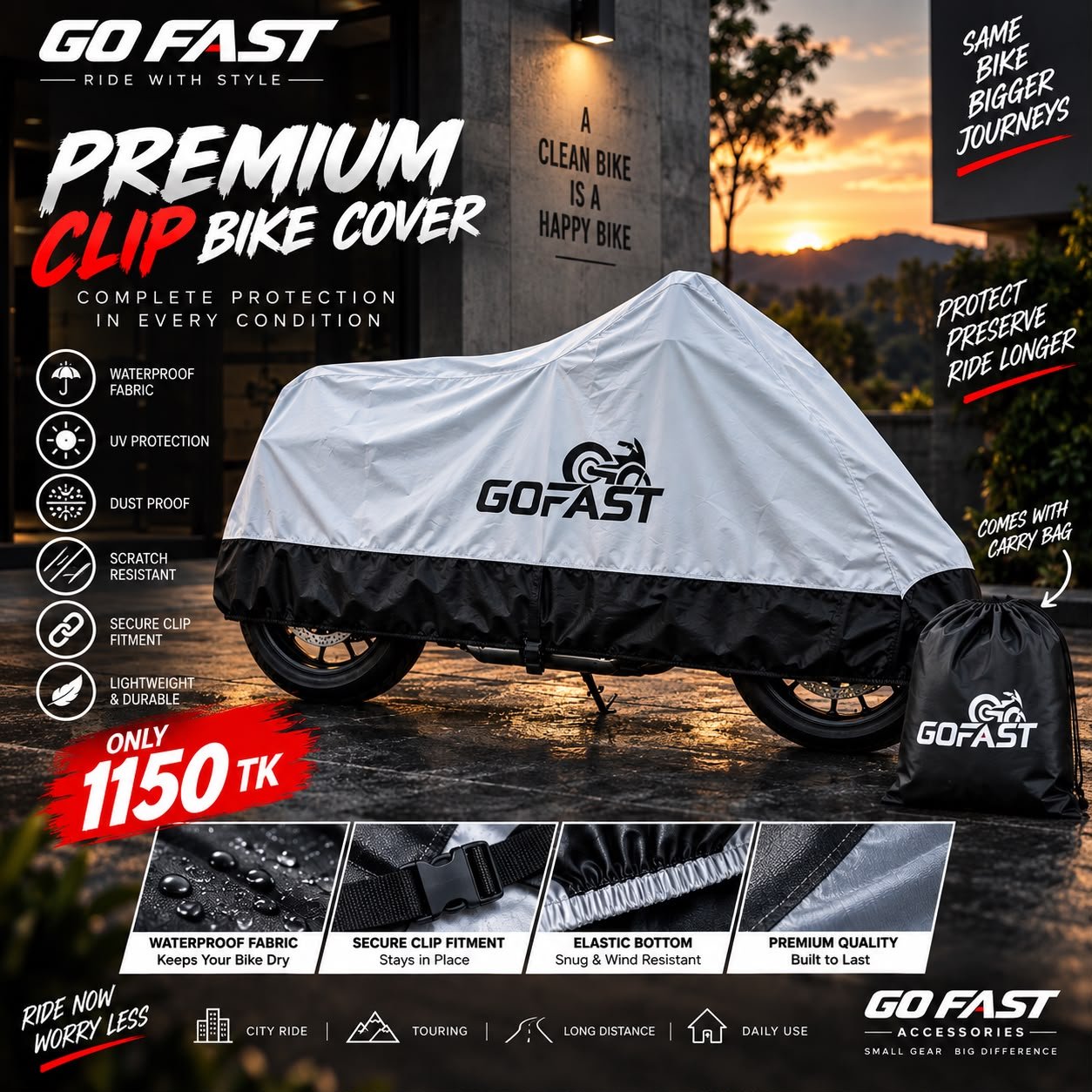GOFAST Premium Clip Bike Cover