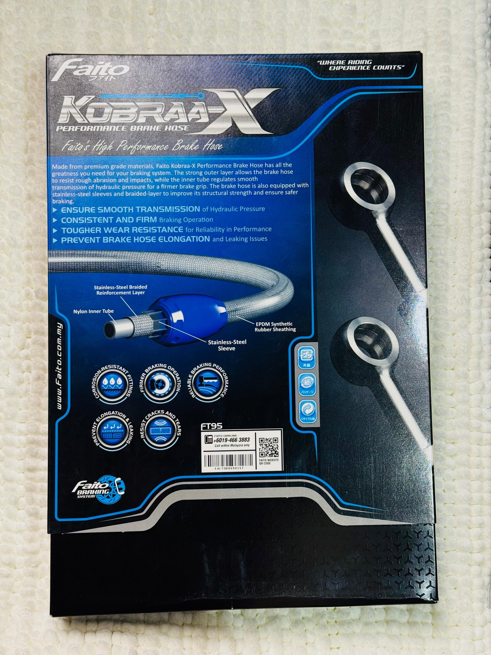 Faito Kobra-X Performance Braided Brake Hose 550mm angle 2