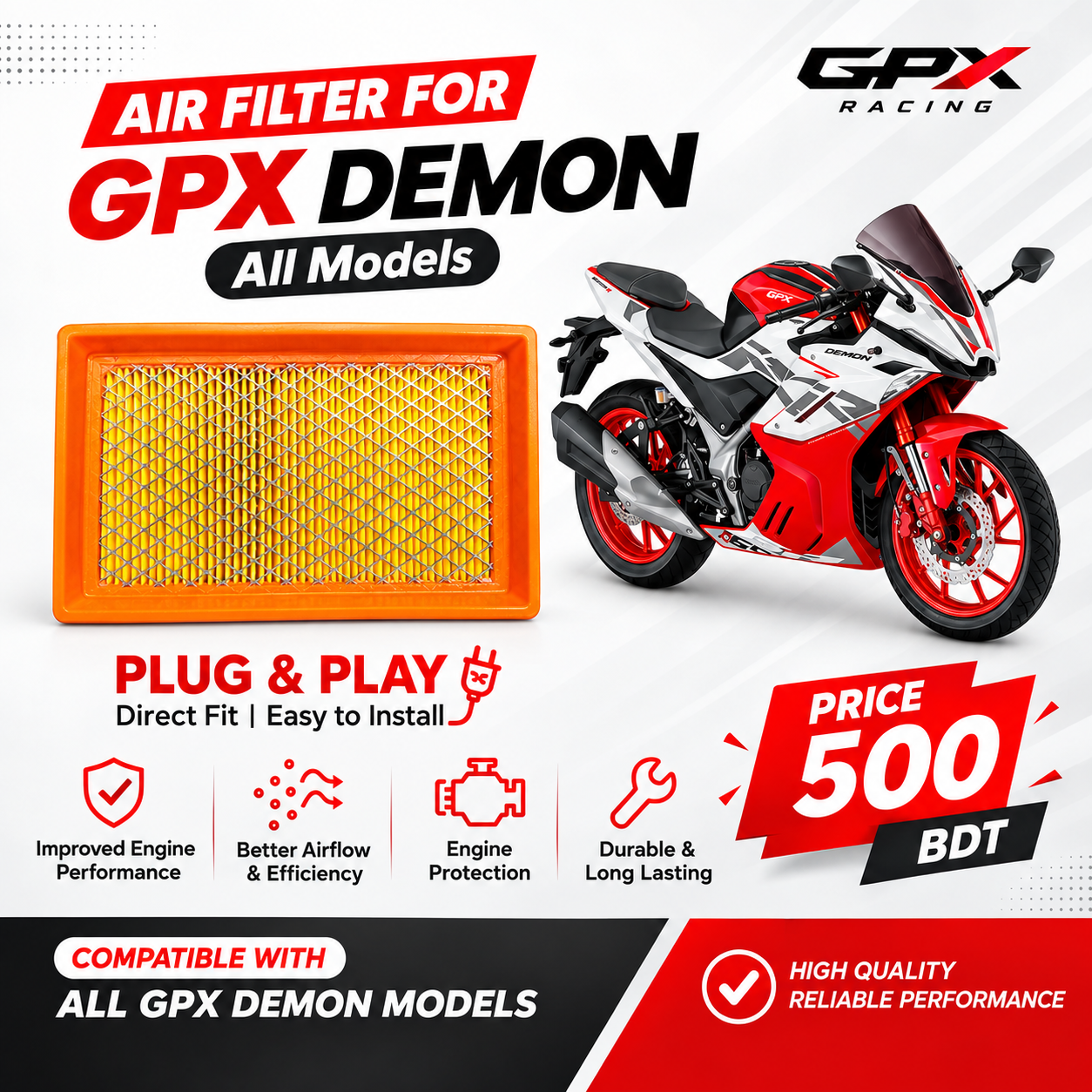 Air Filter for GPX Demon Motorcycle