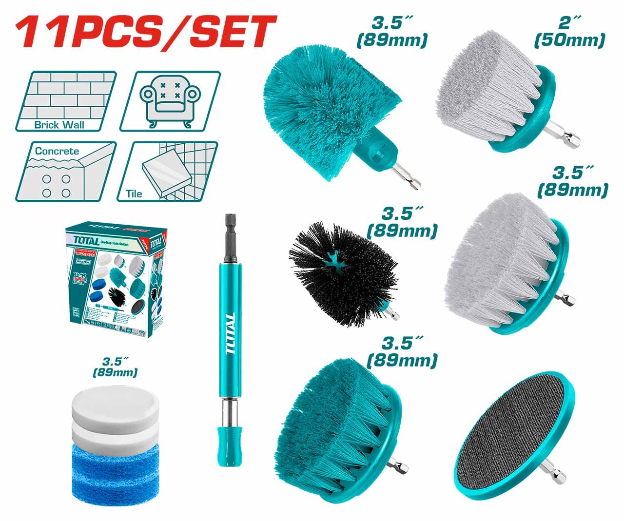 Total TACB1101 11 Pcs Cleaning Brush & Pad Set