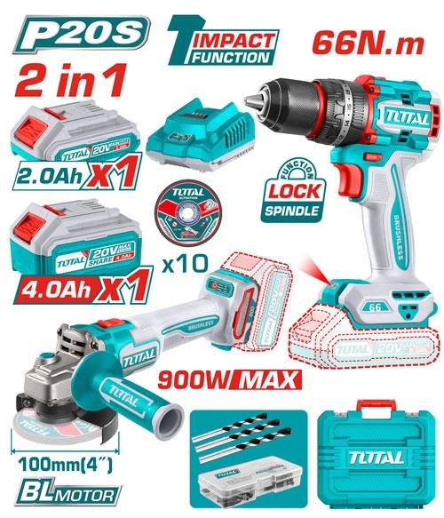 TOTAL TCKLI2027310 Cordless 2-Piece Combo Kit